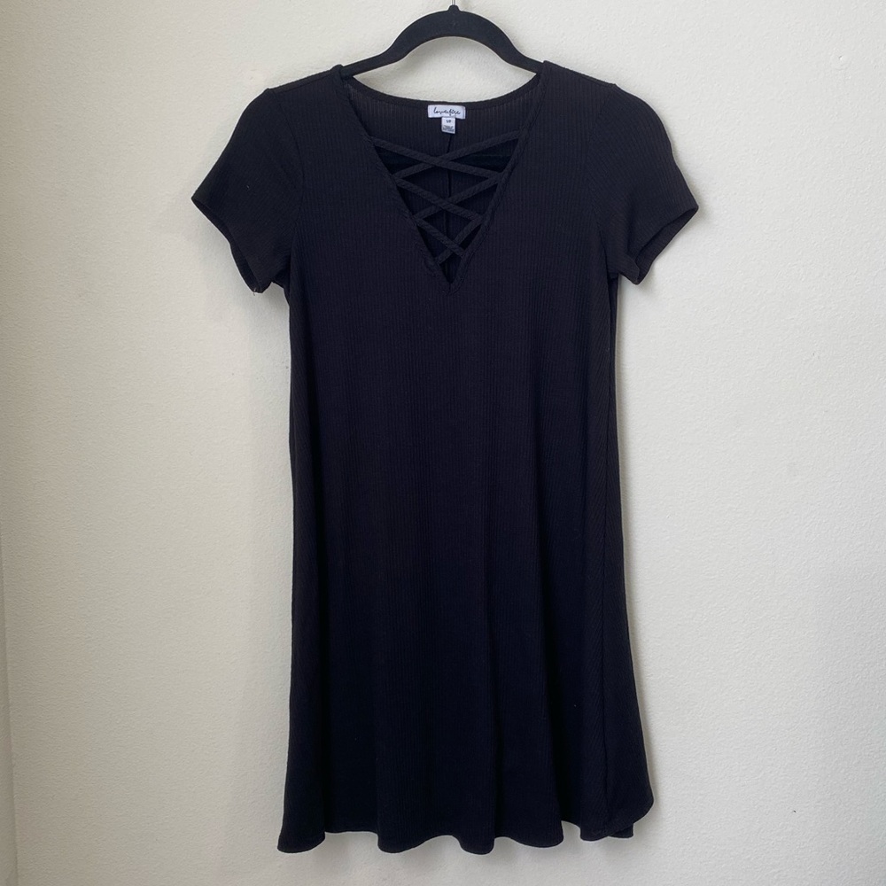 Black criss-cross detail mini dress